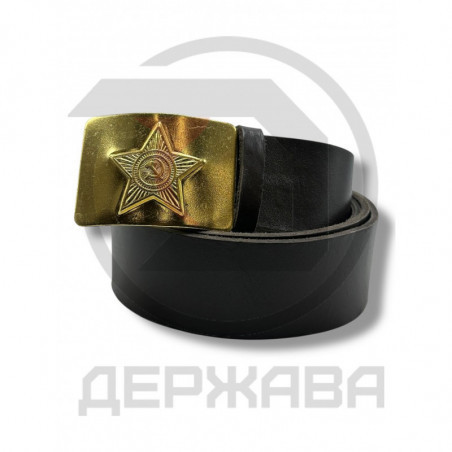 Солдатский ремень СССР, с латунной пряжкой, кожаный, тёмно-коричневый купить