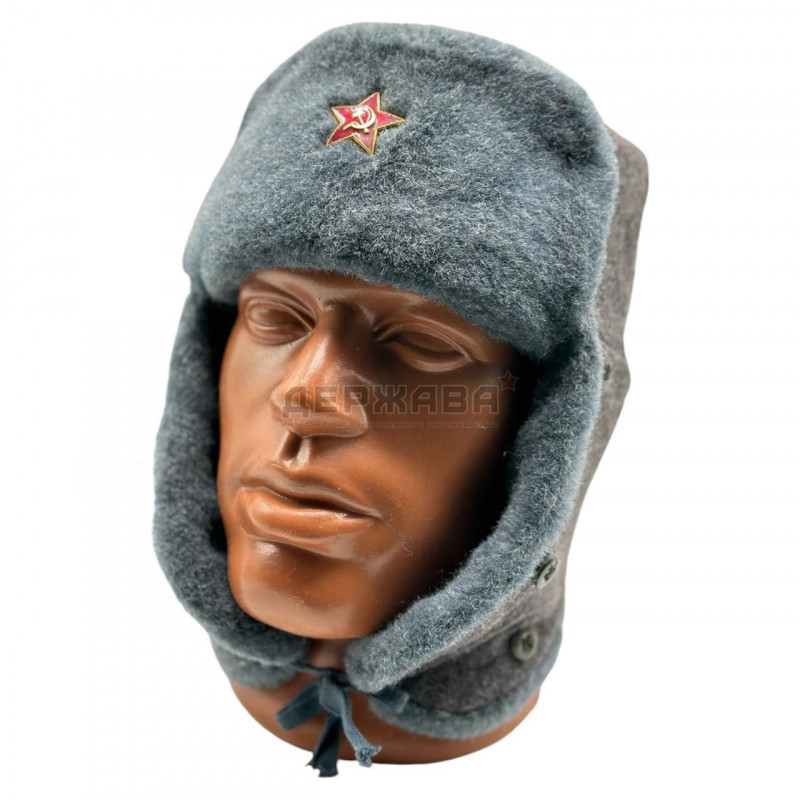 Шапка ушанка зимняя, солдатская, мужская, СССР, со звездой, размер 56
