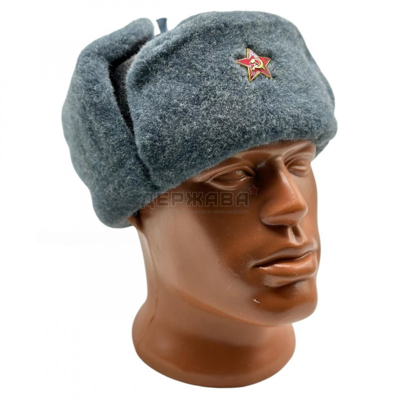 Шапка ушанка зимняя, солдатская, мужская, СССР, со звездой, размер 56