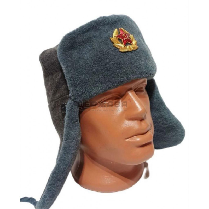 Шапка ушанка зимняя с кокардой, мужская, СССР, размер 58